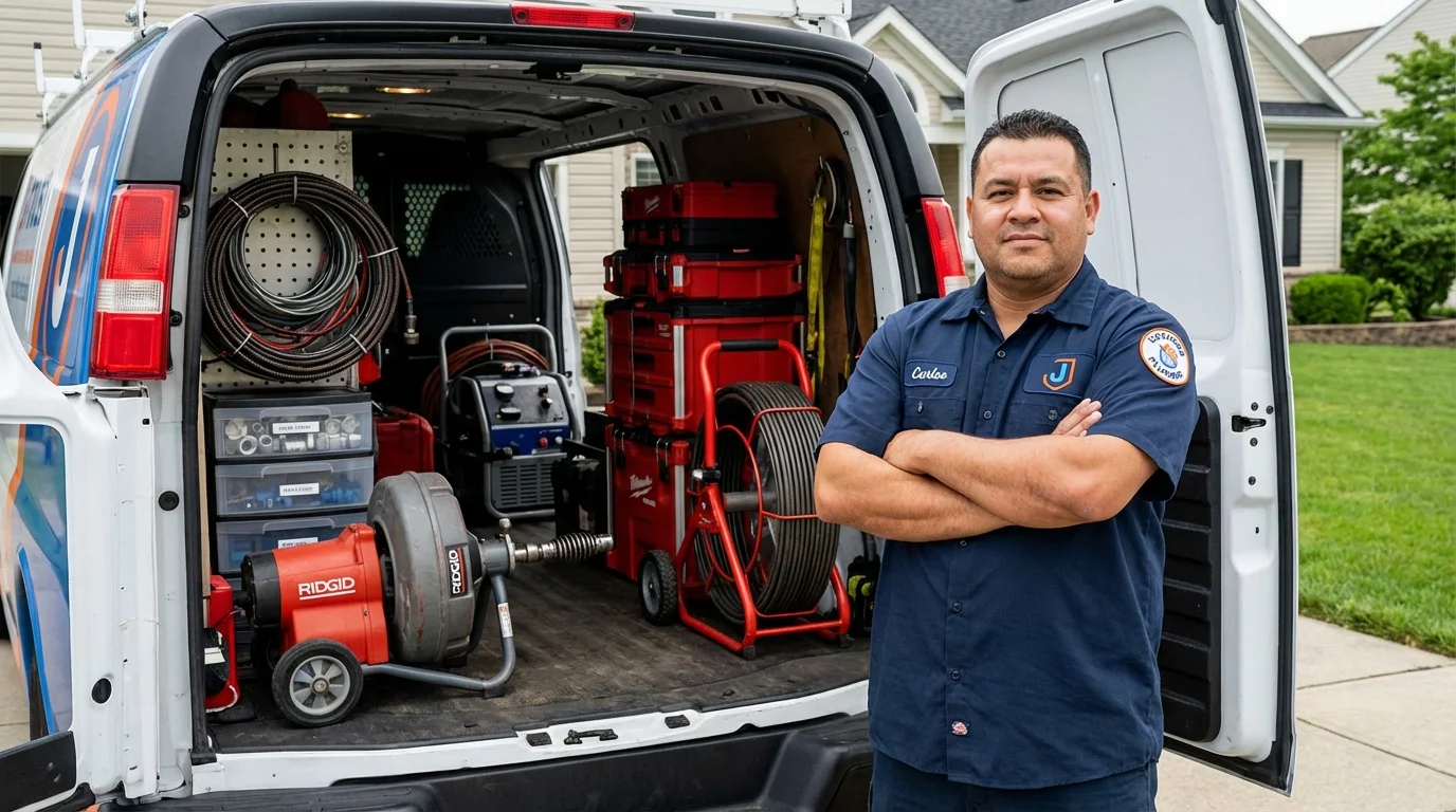 Professional drain cleaning equipment and Johns Plumbing LLC plumber in Bloomsburg