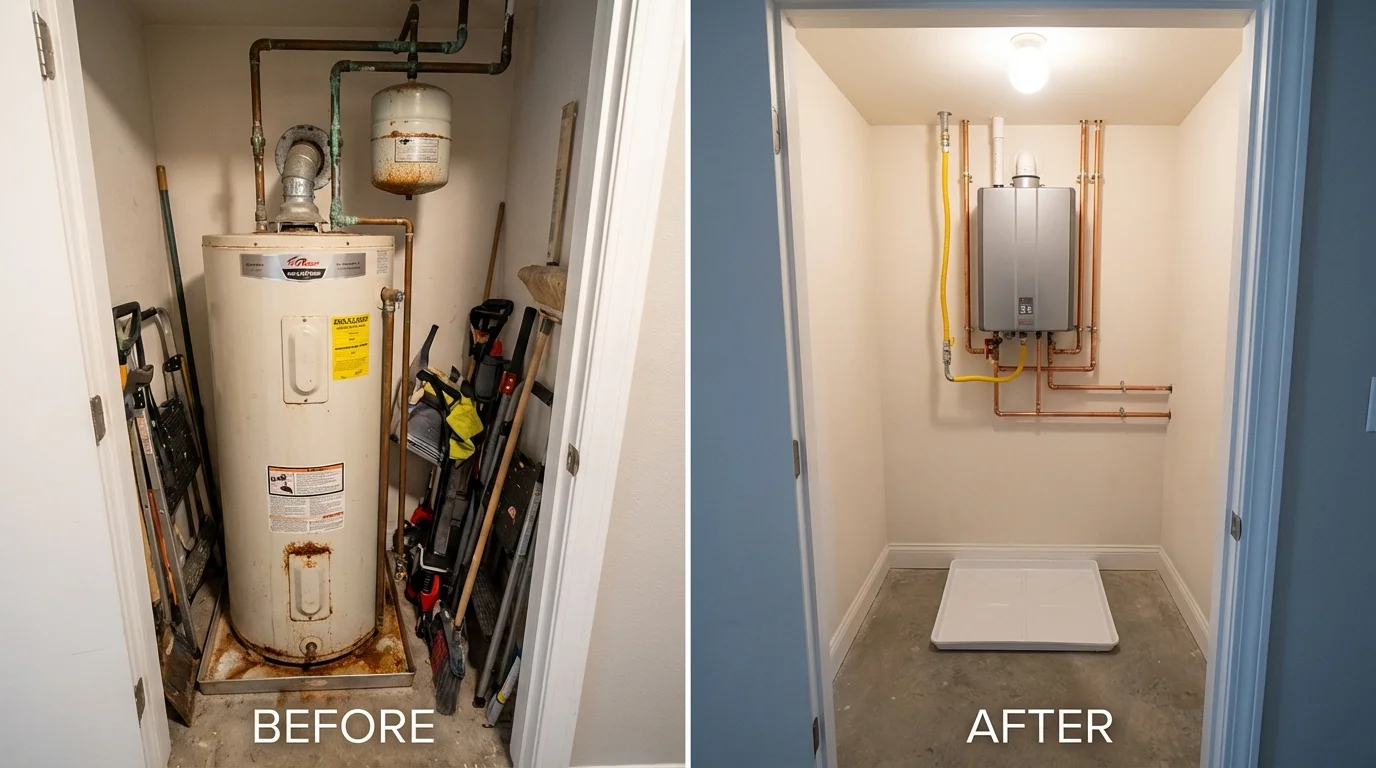 Tank water heater versus wall-mounted tankless unit comparison for Bloomsburg, PA homeowners