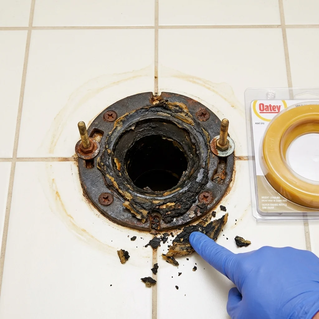 Failed wax ring showing water seepage at the base of a toilet in a Bloomsburg, PA home