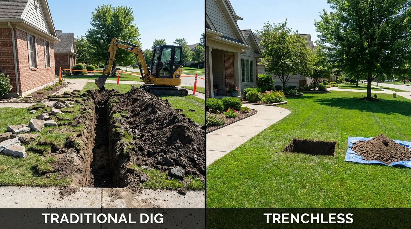 Trenchless sewer repair with minimal yard damage versus traditional excavation in Bloomsburg, PA